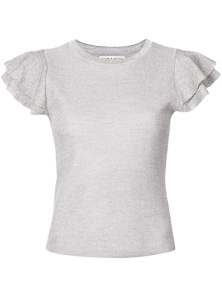 Alice+olivia Ruffle Sleeve Top - Silver