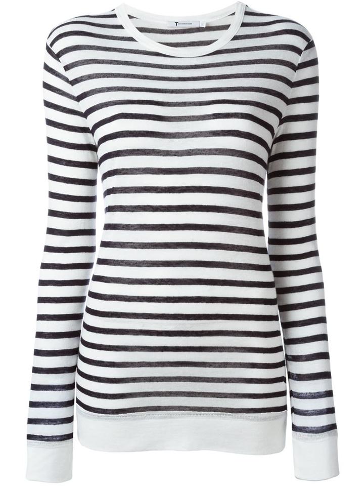 T By Alexander Wang Striped T-shirt, Women's, Size: Medium, Blue, Linen/flax/rayon