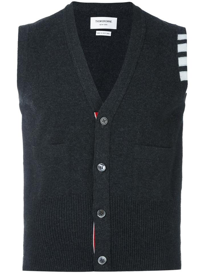 Thom Browne Sleeveless Cardigan, Men's, Size: 2, Grey, Cashmere