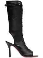 Amina Muaddi Geisha Gladiator 95 Lace Up Leather Sandals - Black