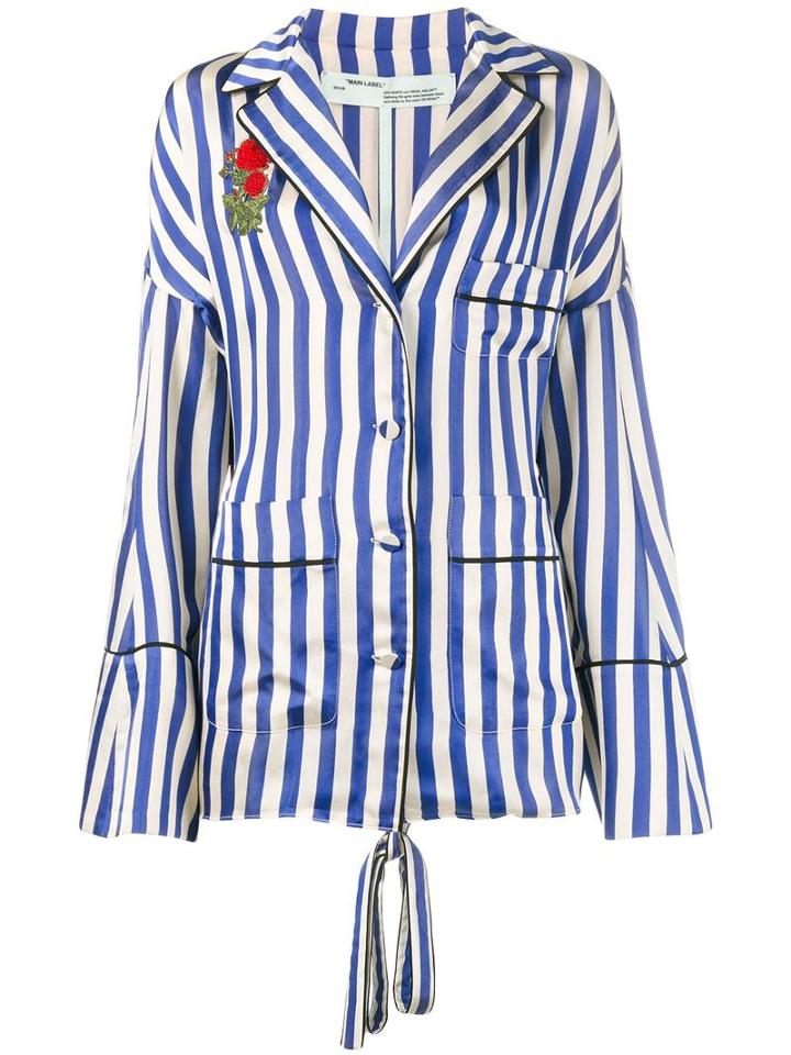 Off-white Floral Embroidered Stripe Shirt, Women's, Size: Xxs, Blue, Cupro/silk/cotton