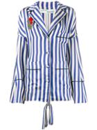 Off-white Floral Embroidered Stripe Shirt, Women's, Size: Xxs, Blue, Cupro/silk/cotton