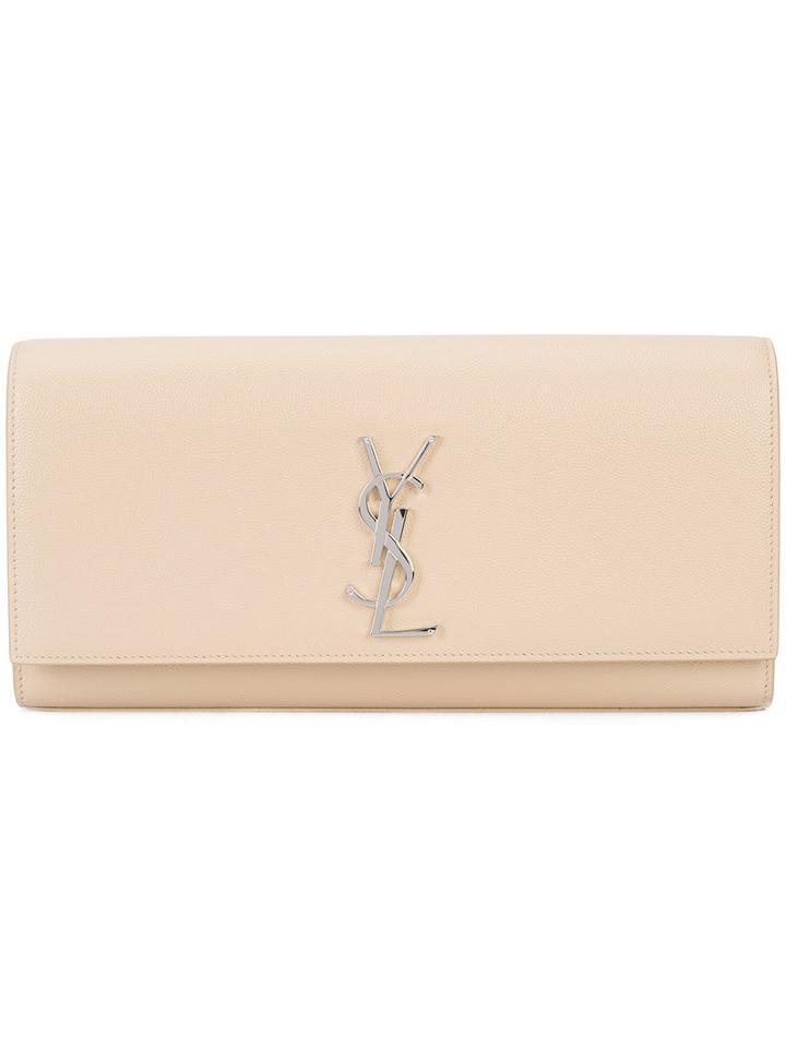 Saint Laurent - Classic Monogram Clutch - Women - Leather - One Size, Nude/neutrals, Leather