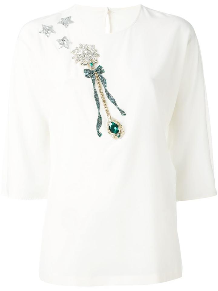 Dolce & Gabbana Embellished Blouse, Women's, Size: 42, Nude/neutrals, Silk/polyamide/polyester/copper
