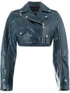 Rokh Cropped Leather Jacket - Blue
