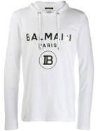 Balmain Logo Print Hooded T-shirt - White