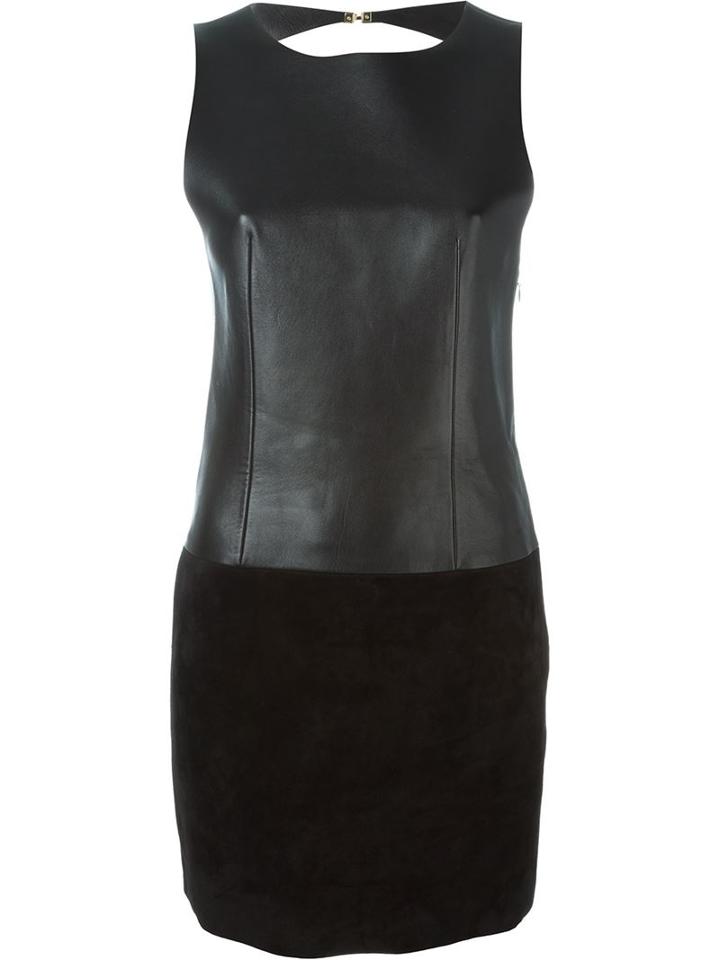 Anthony Vaccarello Open Back Panelled Dress, Women's, Size: 36, Black, Lamb Skin/calf Leather/viscose/zamac