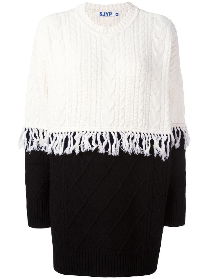 Steve J & Yoni P Cable Knit Fringed Jumper, Women's, Size: Medium, White, Nylon/wool