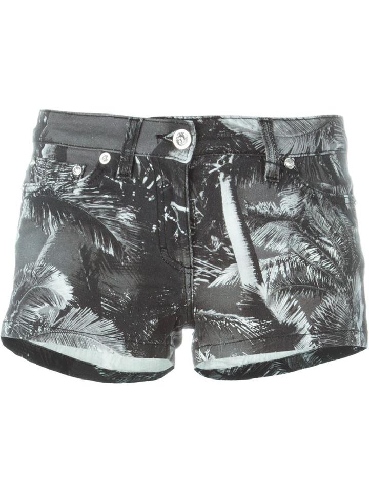 Versus Denim Palm Tree Print Shorts, Women's, Size: 27, Grey, Cotton/spandex/elastane/polyester
