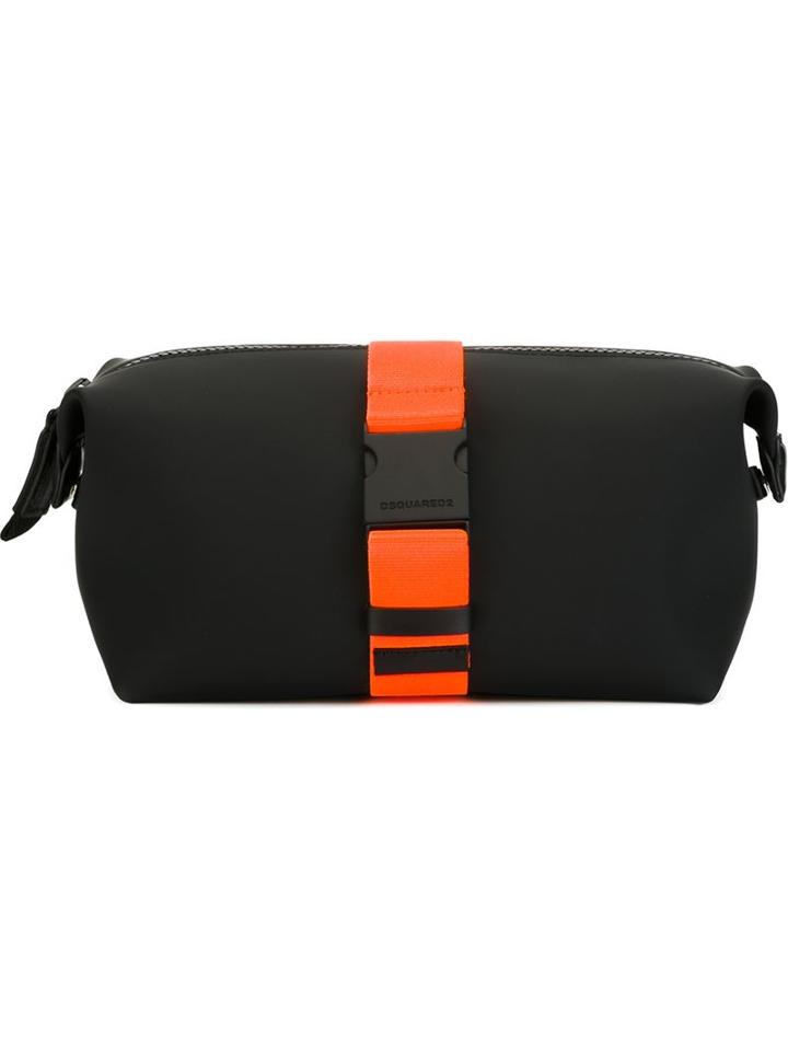 Dsquared2 Buckle Fastening Detail Wash Bag, Black, Elastodiene