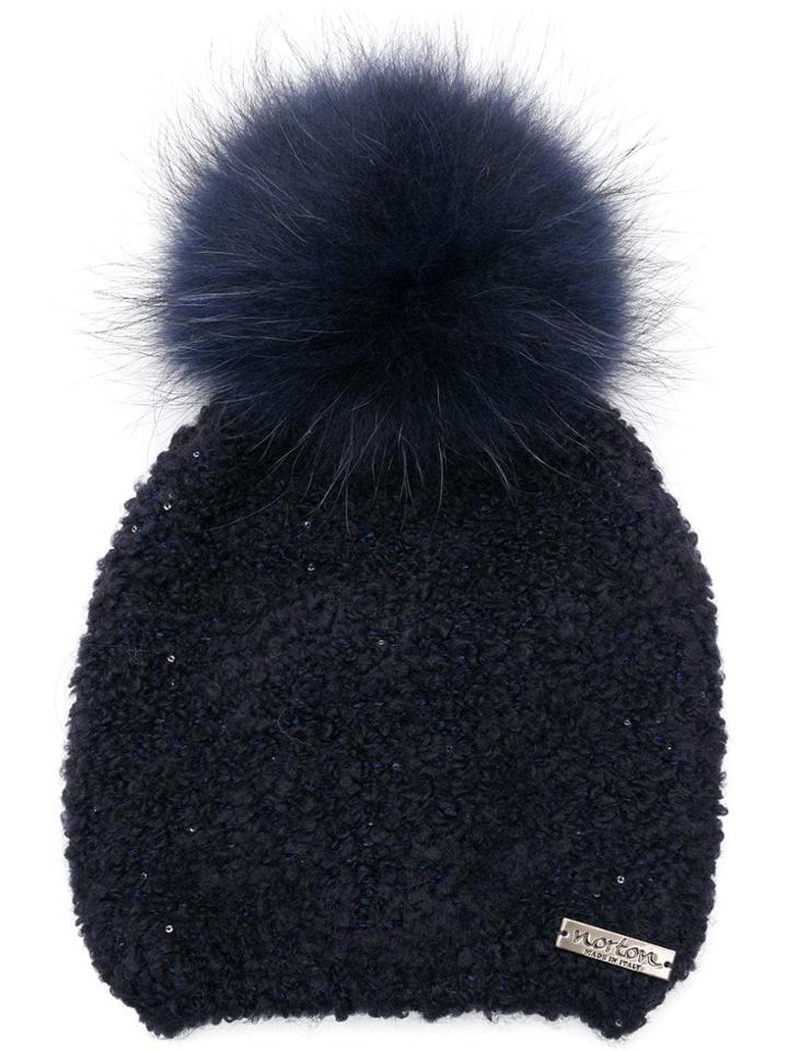 Norton Fur Pom Pom Beanie - Blue