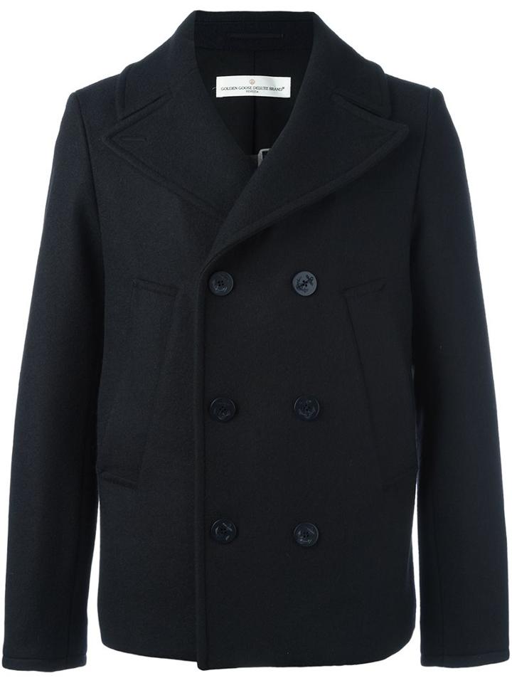 Golden Goose Deluxe Brand Double-breasted Short Coat, Men's, Size: Medium, Black, Polyester/cupro/viscose/wool