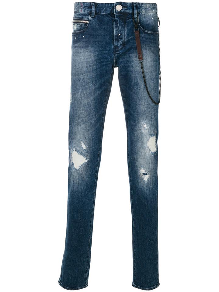 Emporio Armani - Worn Effect Jeans With Chain - Men - Cotton/spandex/elastane - 29, Blue, Cotton/spandex/elastane