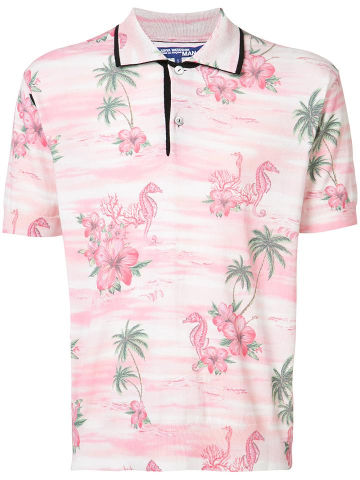 Junya Watanabe Comme Des Garçons - Tropical Print Polo Shirt - Men - Cotton/wool - M, Pink/purple, Cotton/wool