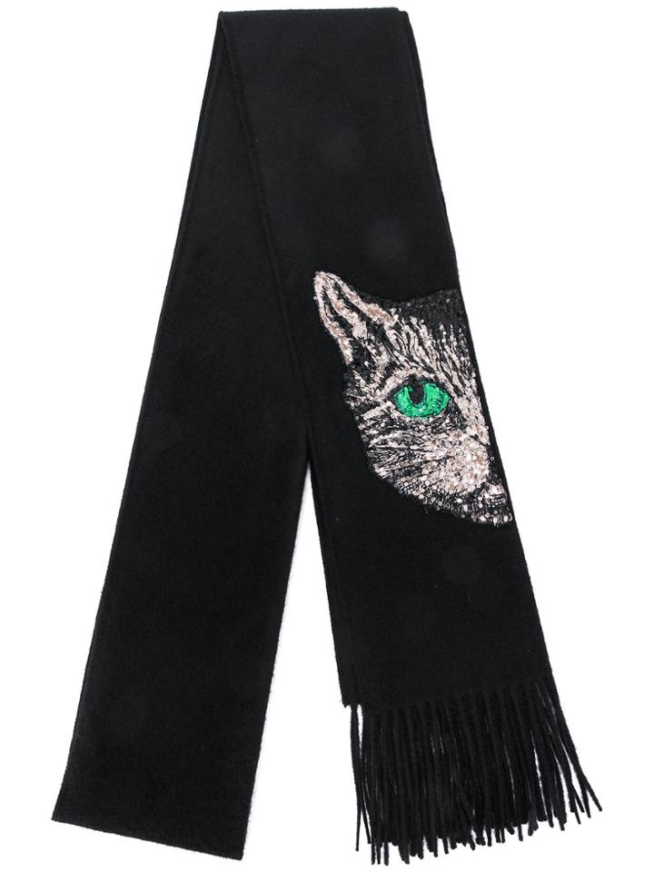 Gucci Mystic Cat Embellished Scarf - Black