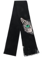 Gucci Mystic Cat Embellished Scarf - Black