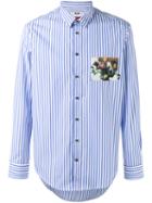 Msgm - Floral Print Striped Shirt - Men - Cotton - 41, Blue, Cotton