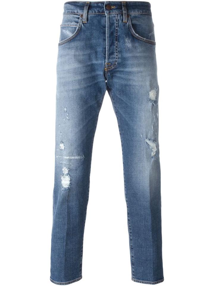 +people Distressed Slim Fit Jeans, Men's, Size: 33, Blue, Cotton/spandex/elastane