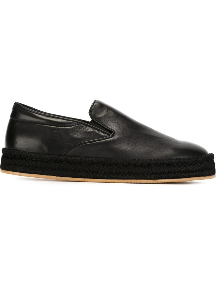 Emporio Armani Cord Sole Detail Slip On Boat Shoes, Men's, Size: 10, Black, Leather/rubber