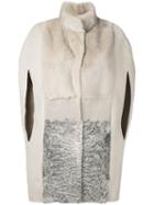 Manzoni 24 Cape Sleeve Fur Coat, Women's, Size: 46, Nude/neutrals, Mink Fur/cashmere/wool