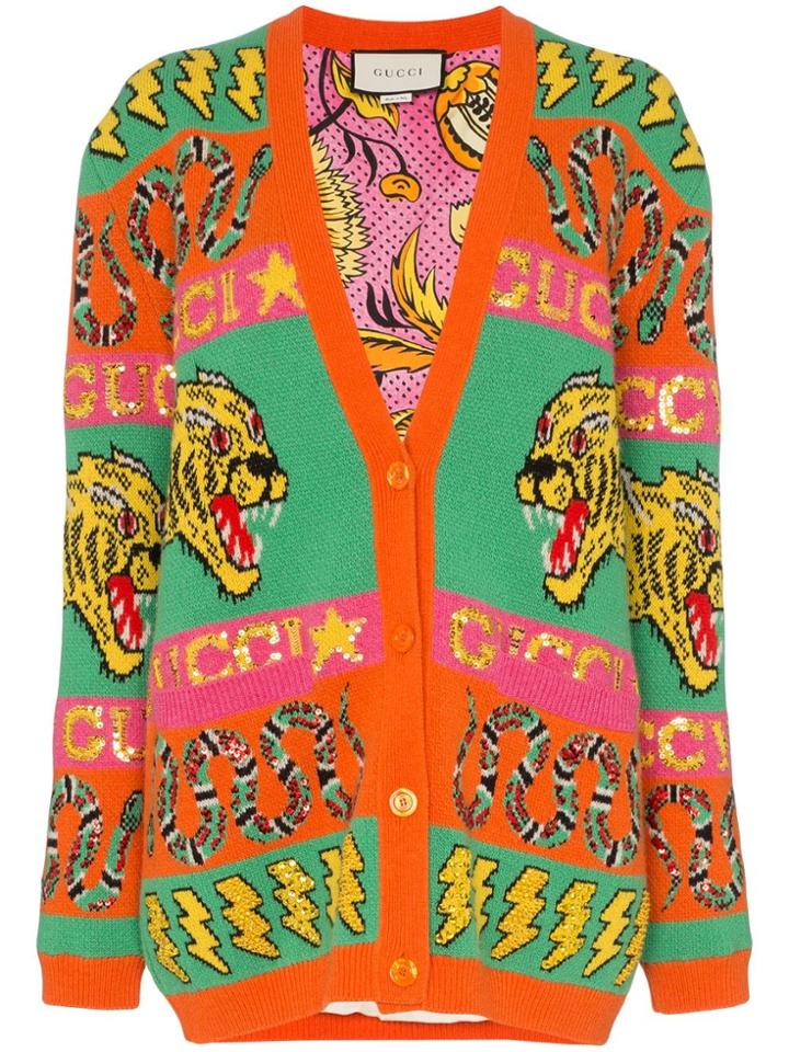 Gucci Sequin Embellished Lined Knitted Cardigan - Multicolour