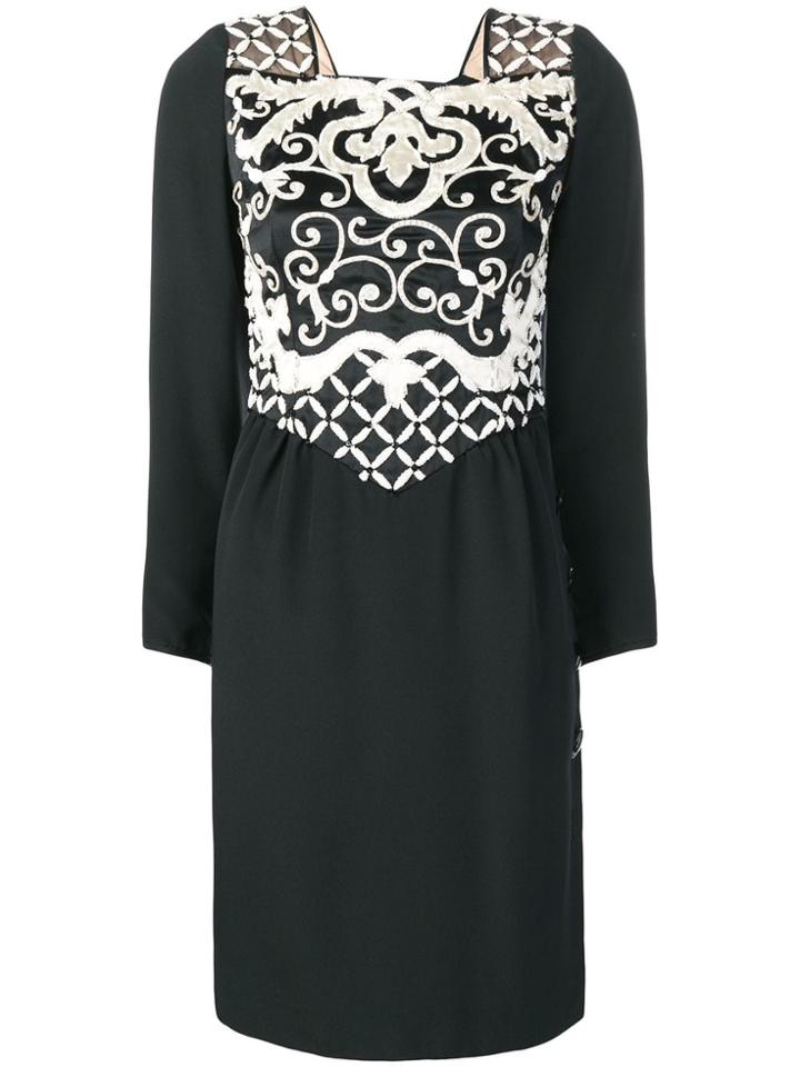 Valentino Vintage Embroidered Cocktail Dress - Black