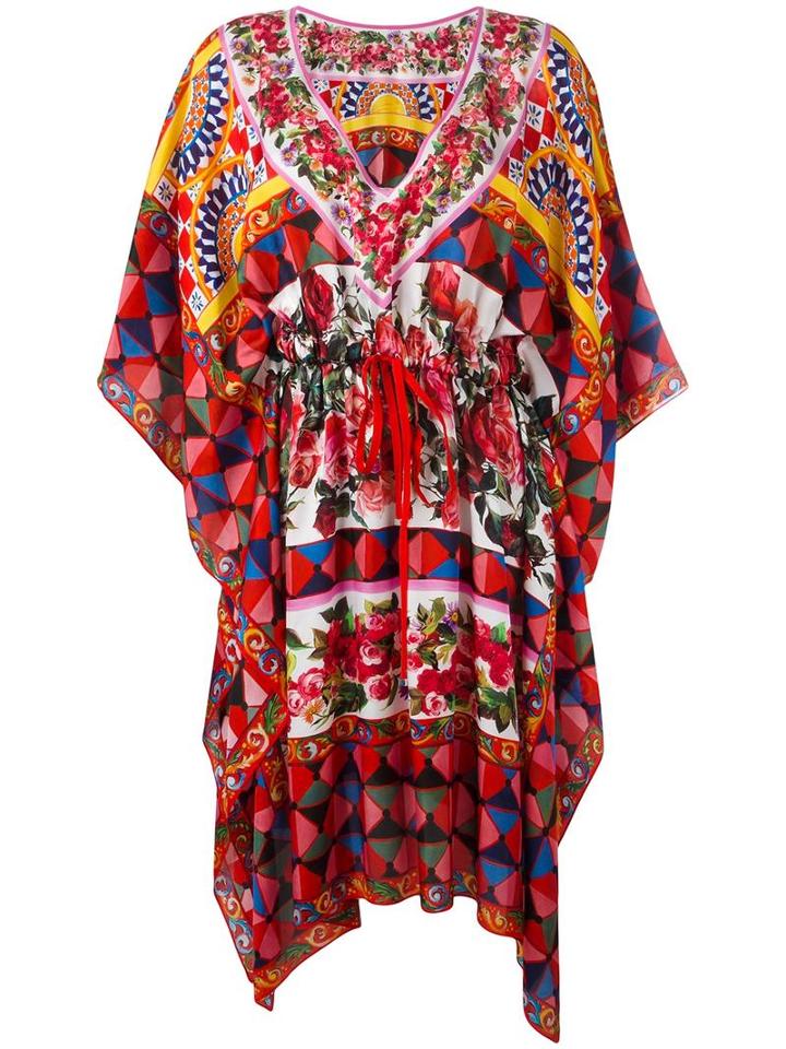 Mambo Print Kaftan Dress, Women's, Size: 44, Silk, Dolce & Gabbana