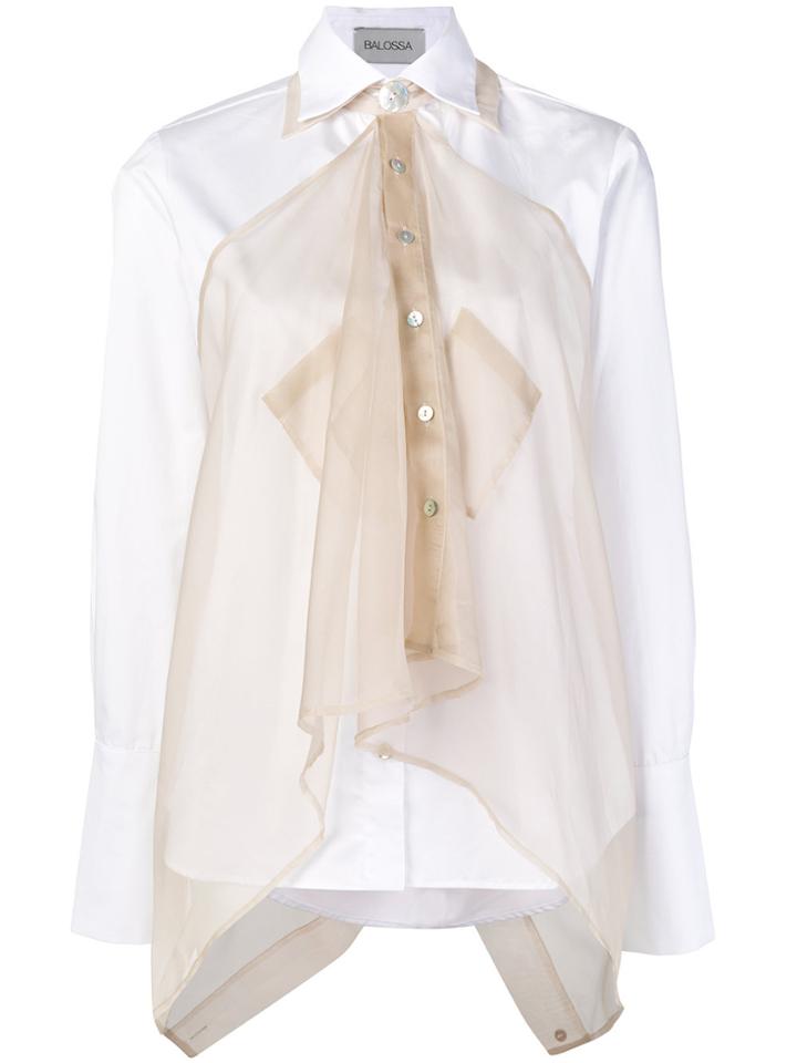 Balossa White Shirt Long Sleeve Shirt With Sheer Overlay