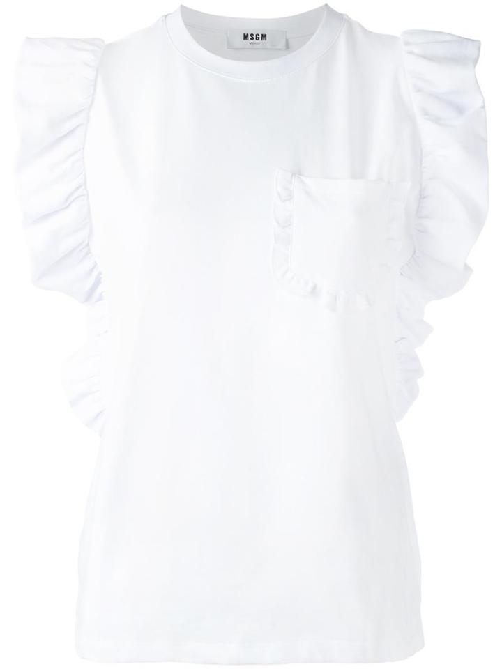 Msgm Frill Detail Sleeveless Top, Women's, Size: Large, White, Cotton