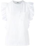 Msgm Frill Detail Sleeveless Top, Women's, Size: Large, White, Cotton