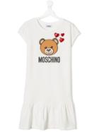 Moschino Kids Teen Teddy Bear Print Dress - White