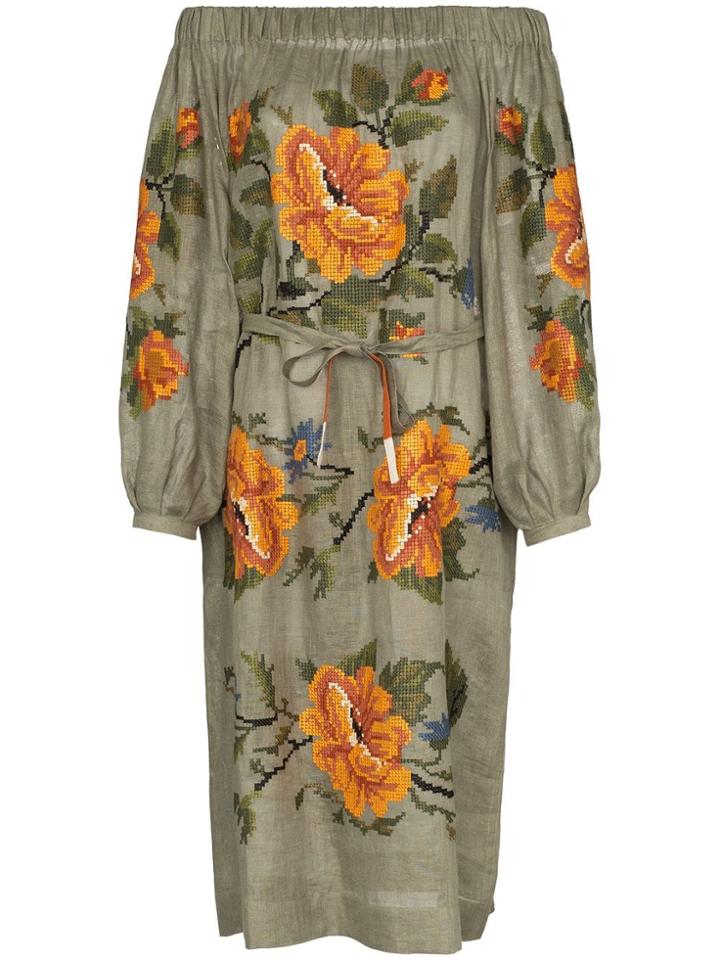 Vita Kin Gypsy Queen Off-the-shoulder Linen Dress - Green