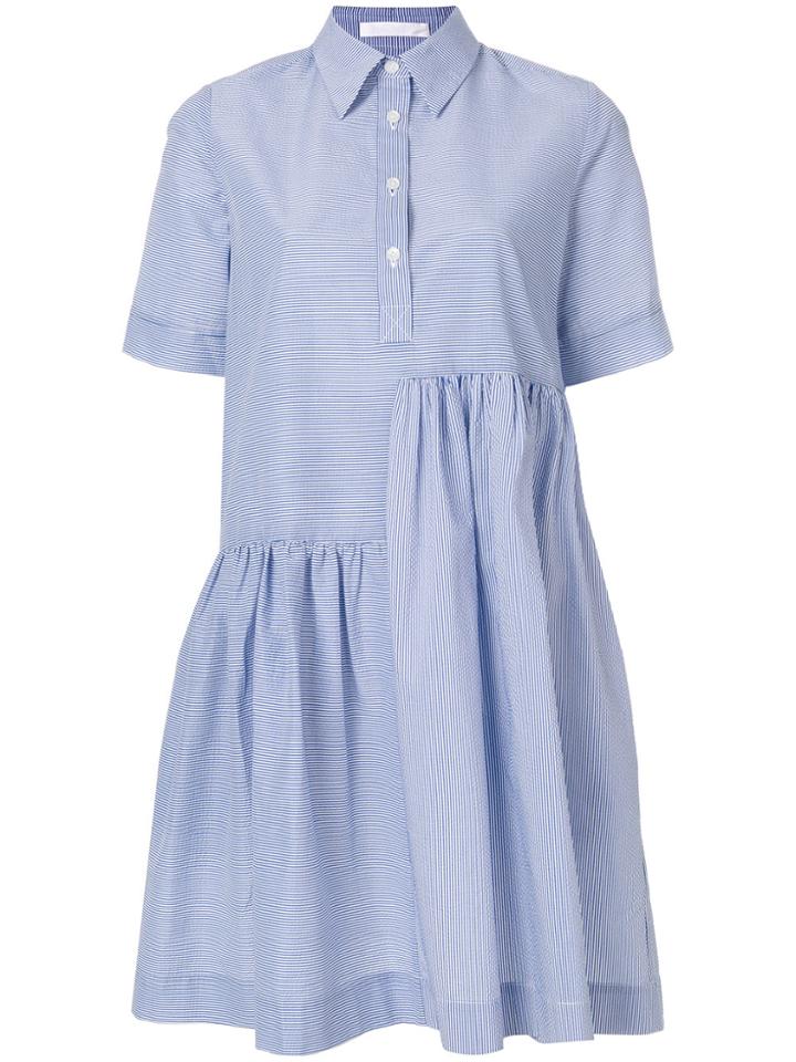 Peter Jensen Striped Asymmetric Shirt Dress - White