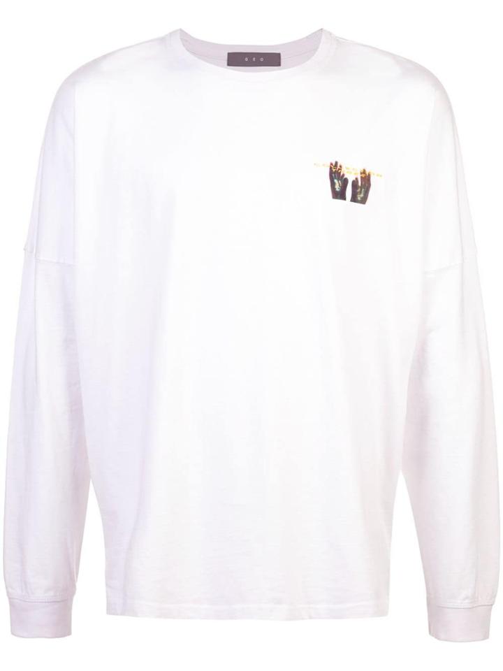 Geo 3 Hand Long Sleeve Tee - White