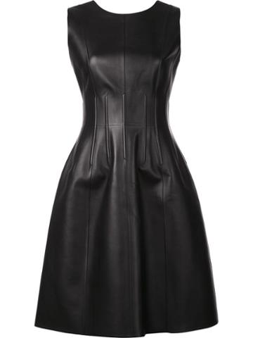 Oscar De La Renta Flared Lambskin Dress, Women's, Size: 12, Black, Lamb Skin