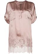 Gold Hawk Lace Trim Blouse - Pink & Purple