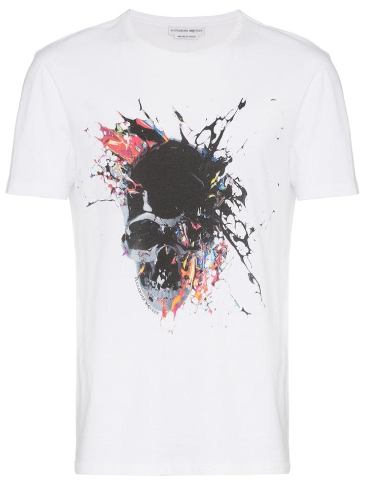 Alexander Mcqueen Skull Paint Print Cotton T Shirt - White
