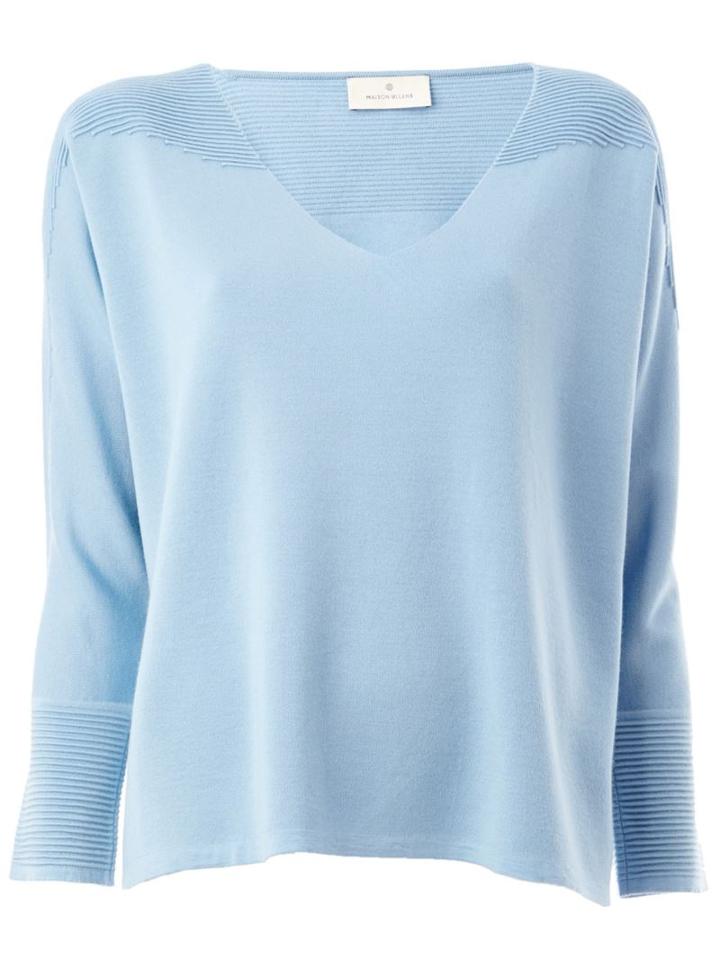 Maison Ullens Cashmere Ribbed Shoulders Blouse, Women's, Size: Small, Blue, Cashmere