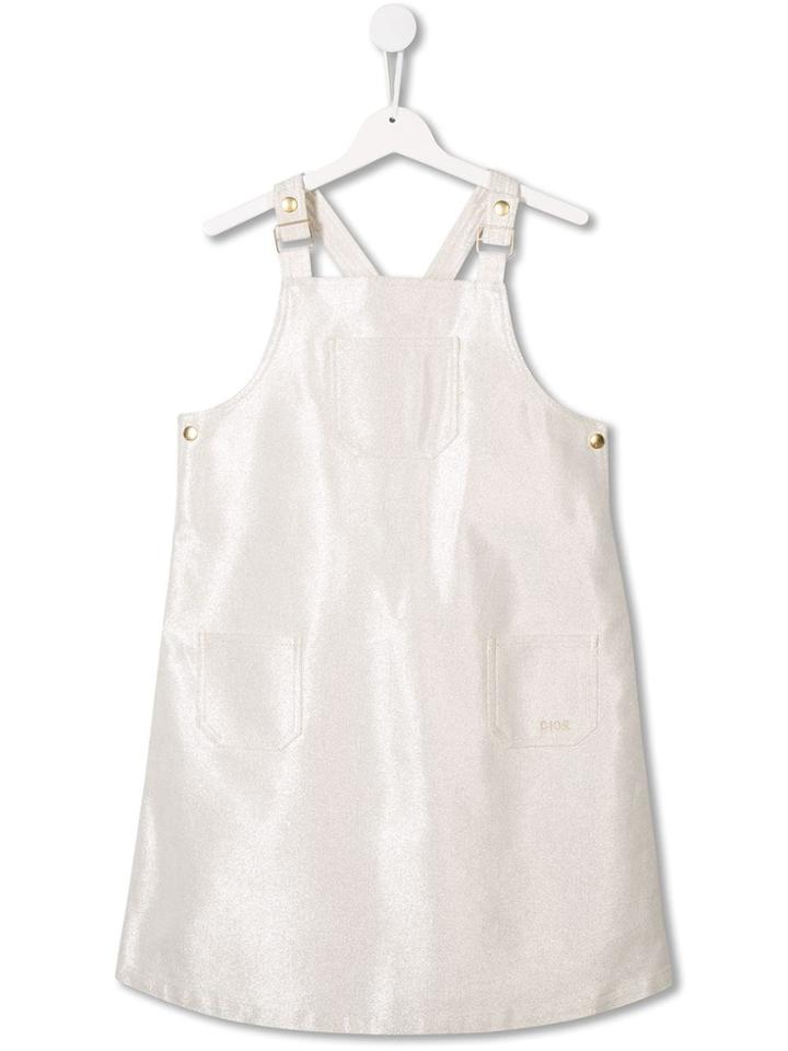 Baby Dior Embroidered Logo Pinafore Style Dress - Silver