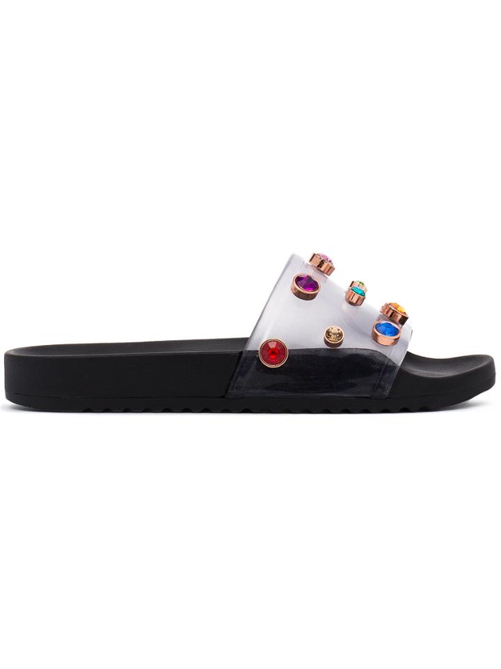 Sophia Webster Dina Vinyl Pool Slides With Jewel Embellishment - Black
