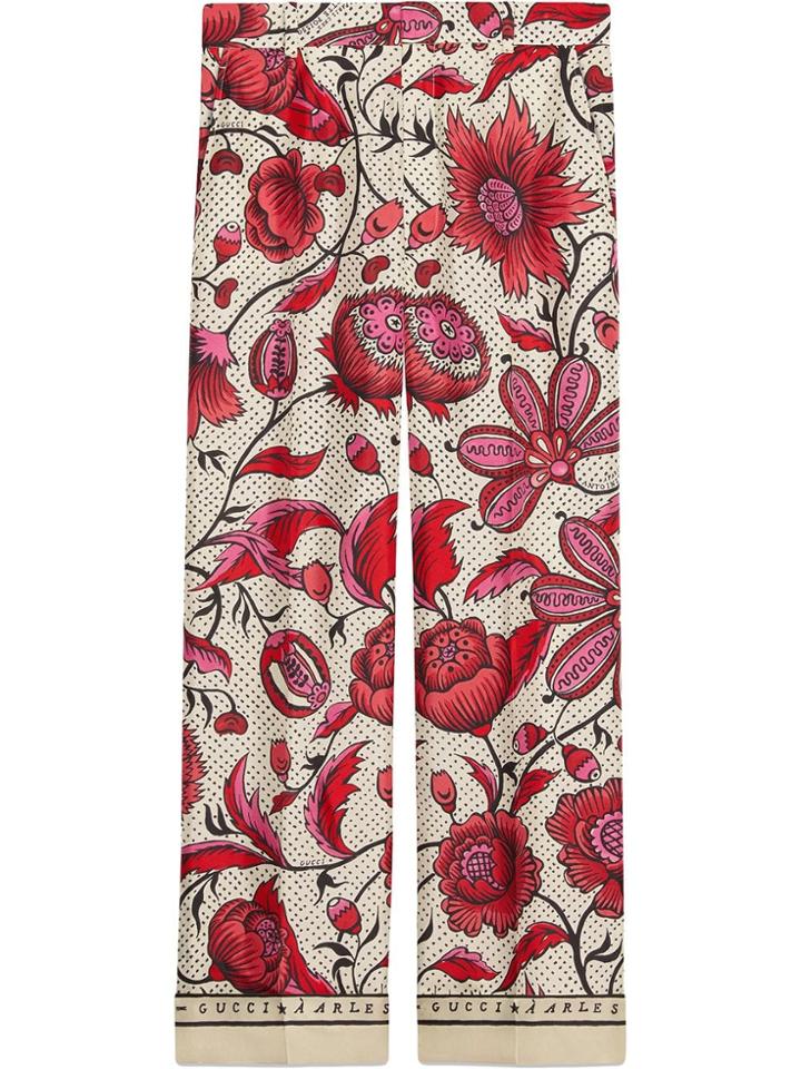 Gucci Silk Pant With Watercolor Flowers - Neutrals