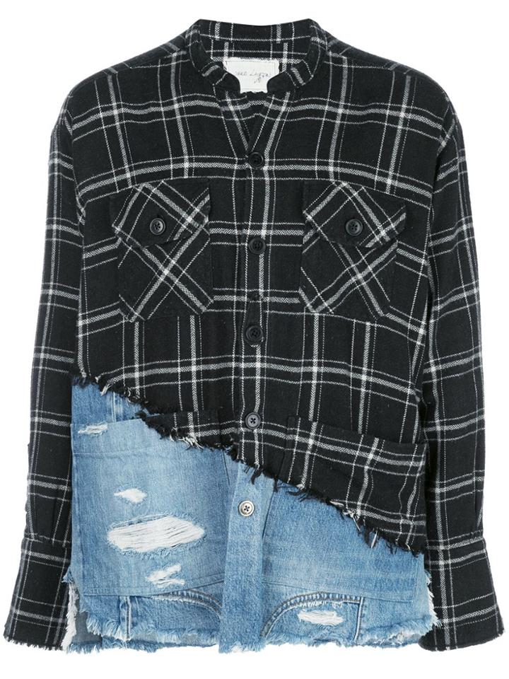 Greg Lauren Contrast Pattern Long Sleeve Shirt - Black