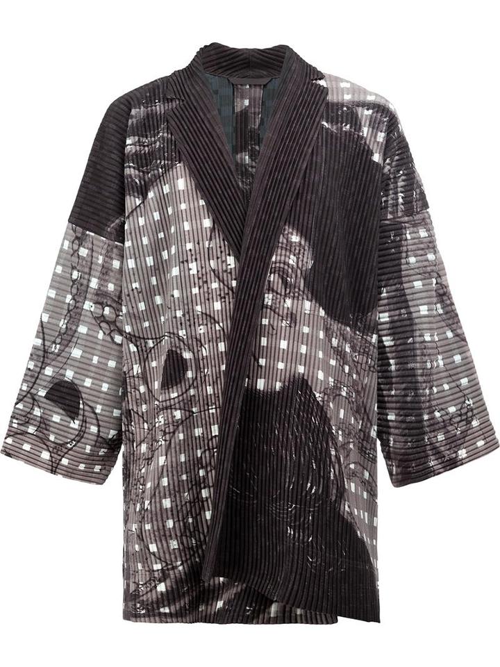 Homme Plissé Issey Miyake Printed Jacket, Men's, Size: 3, Grey, Polyester