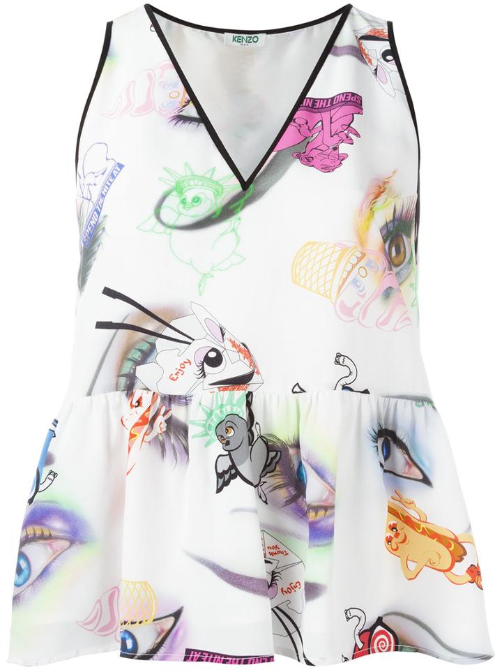 Kenzo Visage Tank Top, Women's, Size: 40, White, Silk