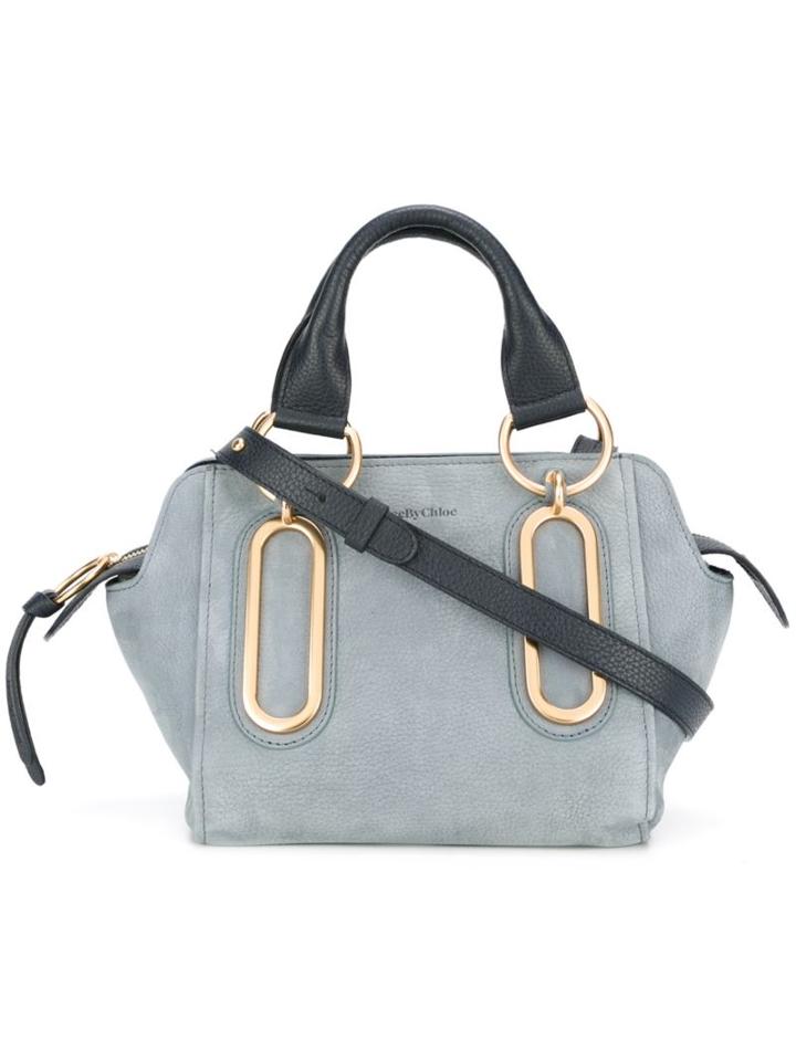See By Chloé Small 'paige' Tote, Women's, Blue, Calf Leather/cotton