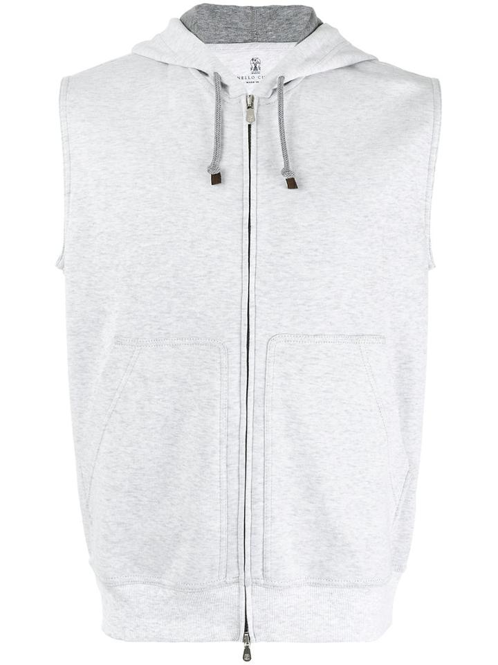 Zip Up Sleeveless Hoodie - Men - Cotton/polyamide - L, Grey, Cotton/polyamide, Brunello Cucinelli