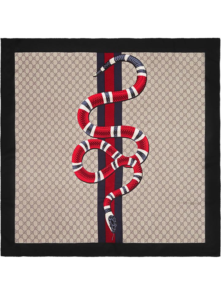 Gucci Web And Kingsnake Print Gg Silk Scarf - Nude & Neutrals