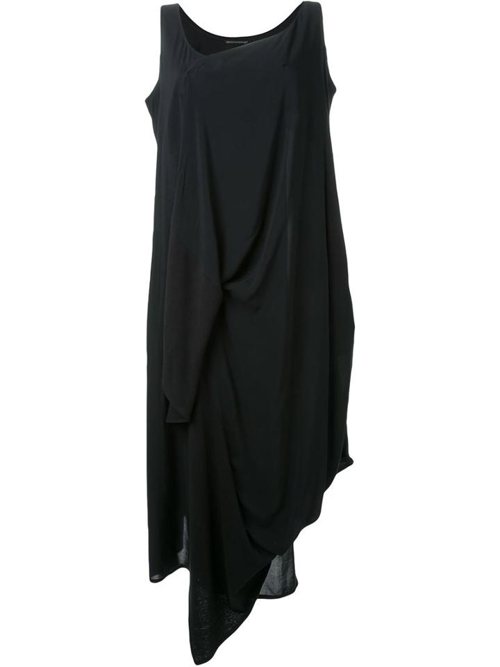 Yohji Yamamoto Asymmetric Draped Dress, Women's, Size: 1, Black, Cotton/rayon