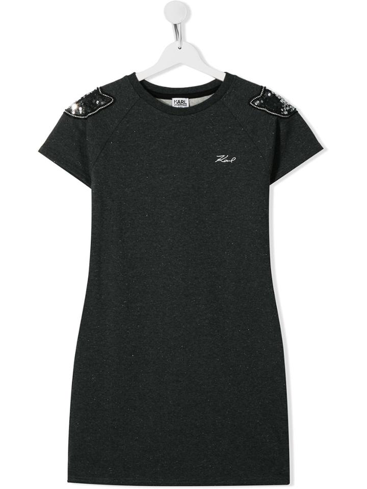 Karl Lagerfeld Kids Teen Sequin Patch Short Dress - Grey
