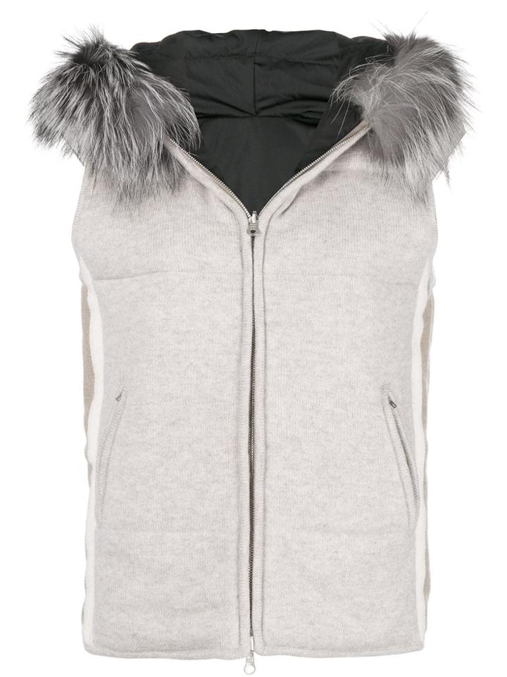 N.peal Fox Fur Trim Gilet - Nude & Neutrals